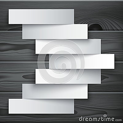 Blank paper stripe banners arrow on dark grey wood Vector Illustration