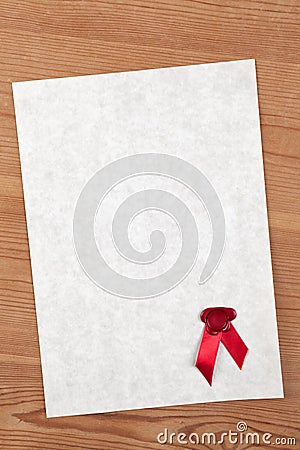 Blank parchment paper with red wax seal Stock Photo