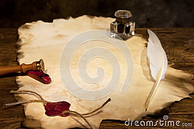 Blank parchment and wax seal Stock Photo