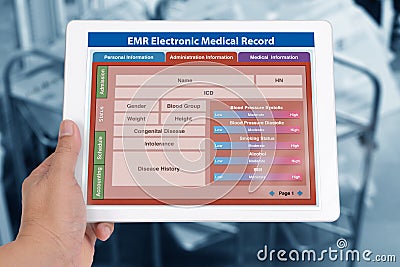 Blank patient information form of EMR application showing on dig Stock Photo