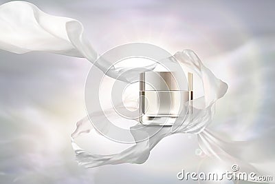 Pearl white cream jar with chiffon Vector Illustration