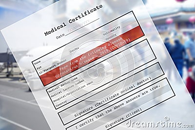 Blank personal medical certificate form free from colonavirus disease. Stock Photo