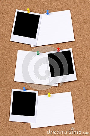 Three polaroid photo print frames index cards copy space vertical Stock Photo