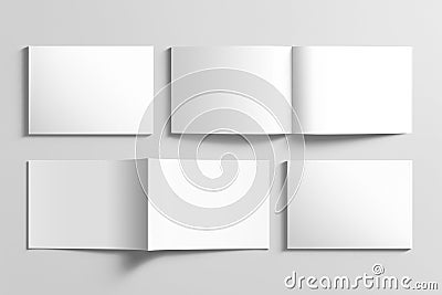 Blank A4 photorealistic landscape brochure mockup on light grey background. Stock Photo