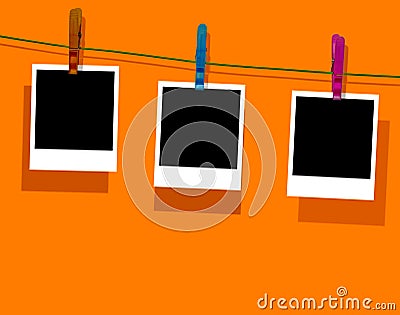 Blank Photos on Bright Orange Background Stock Photo