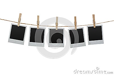 Blank photos on the clothesline Stock Photo