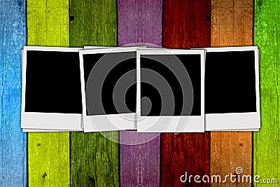 Blank Photos on Wood Background Stock Photo