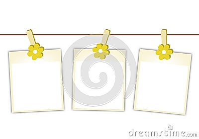 Blank Photos with Yellow Flowers Hanging on Clothe Vector Illustration