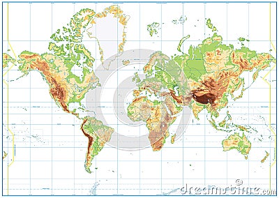 Blank Physical World Map isolated on white Vector Illustration