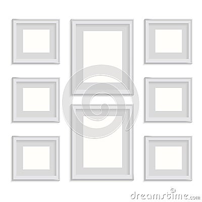 Blank picture frame template set isolated on wall Vector Illustration