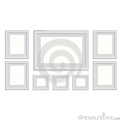 Blank picture frame template set isolated on wall Vector Illustration