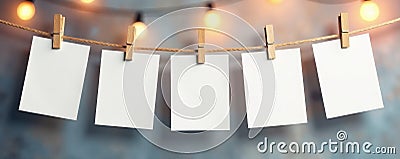 Blank picture frames clipped to a twine line, creating a charming display , clip, frames, string Stock Photo