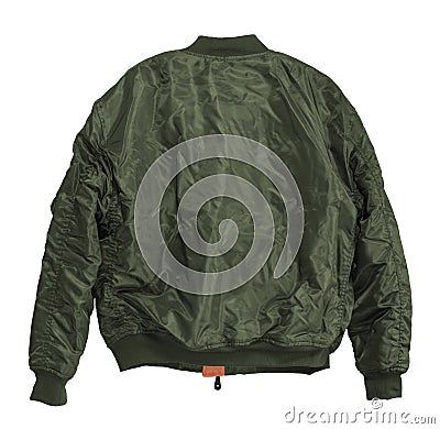 Blank Pilot bomber jacket green color back view Stock Photo