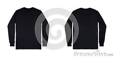 Black long sleeve t shirt in front and back view isolated on white background Stock Photo