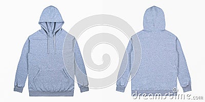 Blank plain Pullover hoodie front and back view with heather grey color, isolated on white background, ready for your mock up Stock Photo