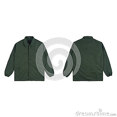 Blank plain windbreaker jacket green color front and back side view isolated on white background. ready for your mock up Stock Photo