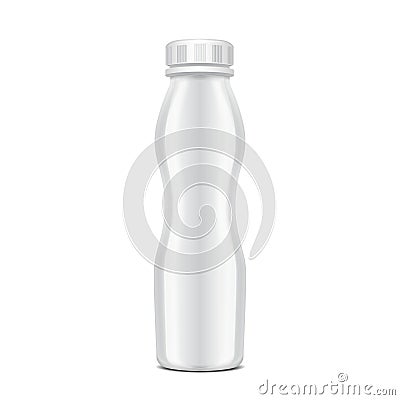 Blank plastic bottle with cap for dairy products. For milk, drink yogurt, cream, dessert. Vector realistic pack Vector Illustration