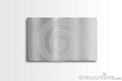 Blank polished silver colored name plate on background to add text, names or logos. Stock Photo