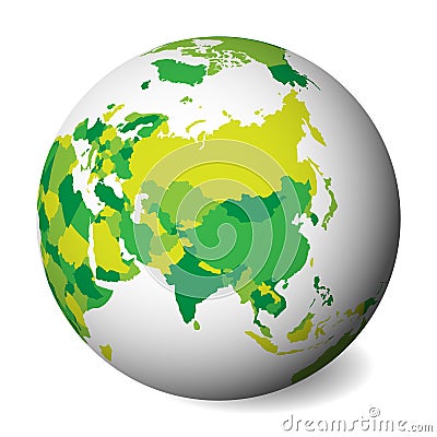 Blank political map of Asia. 3D Earth globe with green map. Vector illustration Vector Illustration