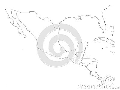 Blank political map of Central America and Mexico. Simple thin black outline vector illustration Vector Illustration
