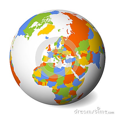 Blank political map of Europe. 3D Earth globe with colored map. Vector illustration Vector Illustration