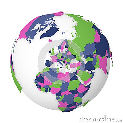 Blank political map of Europe. 3D Earth globe with colored map. Vector illustration Vector Illustration