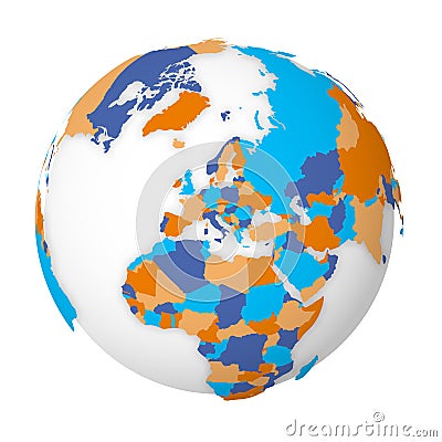 Blank political map of Europe. 3D Earth globe with colored map. Vector illustration Vector Illustration