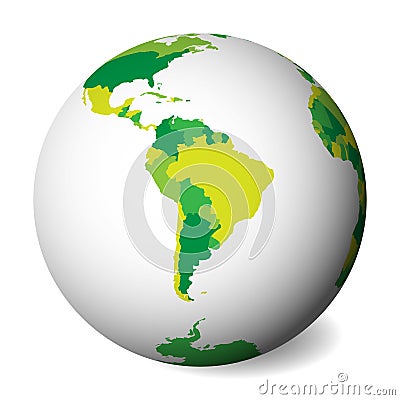 Blank political map of South America. 3D Earth globe with green map. Vector illustration Vector Illustration