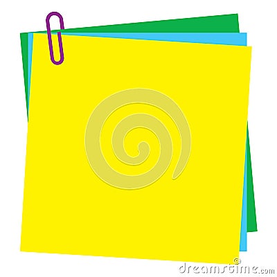 Blank Post-it note paper with paperclip Vector Illustration