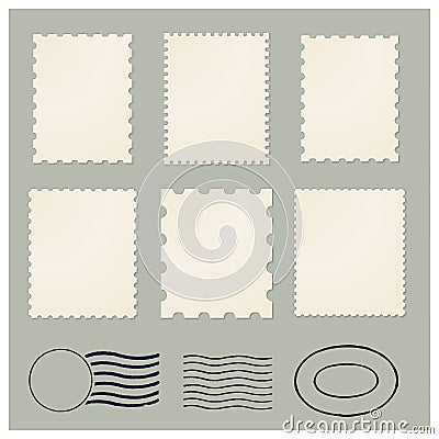 Blank postage vintage stamps frames Vector Illustration