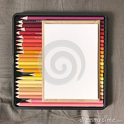 Blank Postcard with Envelope and Colored Pencils Stock Photo