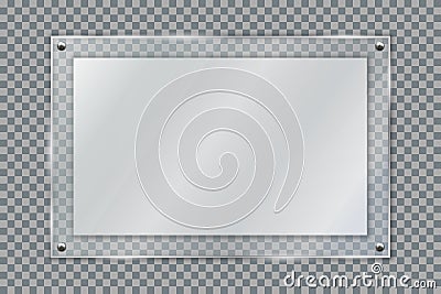 Blank poster in 3d realistic glass frame hanging on wall isolated on transparent background. Empty photo frame template Vector Illustration