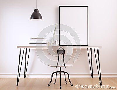 Blank Poster Frame on modern minimalist interior workspace Stock Photo