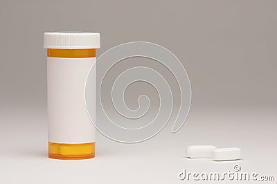 Blank Prescription Bottle & Pills Stock Photo