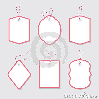 Blank price tags and gift cards tied up with twine bows and ribbons Vector Illustration