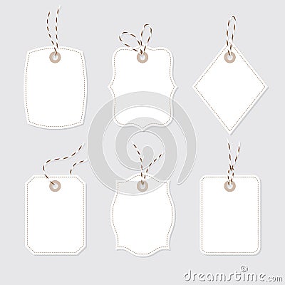 Blank price tags and gift cards tied up with twine bows and ribbons Vector Illustration