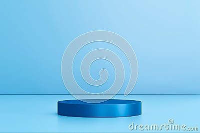 Blank product display on blue studio background with pedestal or podium. Empty showcase stand backdrops. 3D rendering Stock Photo