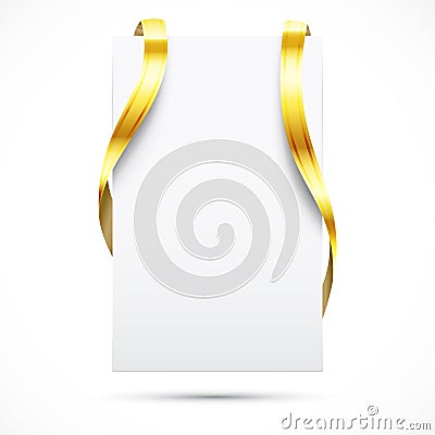 Blank promo tag with gold ribbon Vector Illustration