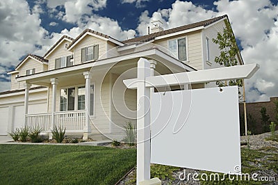 Blank Real Estate Sign & Home Stock Photo