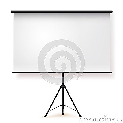 Blank realistic tripod portable projection screen. Vector illustration. Isolated on white background. Vector Illustration