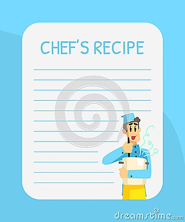 Blank Recipe Card Template with Cheerful Chef, Cookbook Page Vector Illustration Vector Illustration