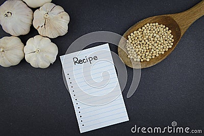 Blank recipe note of cooking on black background Stock Photo