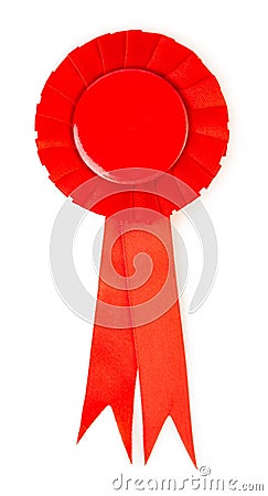 Blank red award winning ribbon rosette Stock Photo