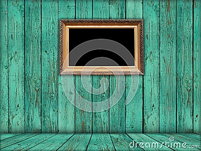 Blank Retro Frame in Green Room Stock Photo