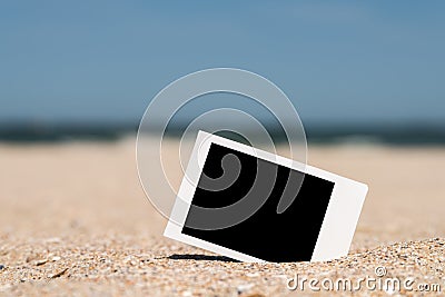 Blank Retro Instant Photo On Beach Stock Photo
