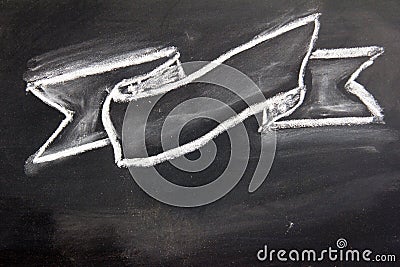Blank ribbon draw by white chalk on black board Stock Photo