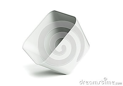 Blank right tilt 3d rendering open box for stage prop use, isolated white background elevated view Stock Photo