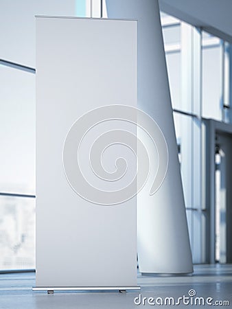 Blank roll up banner at the modern office. 3d rendering Stock Photo