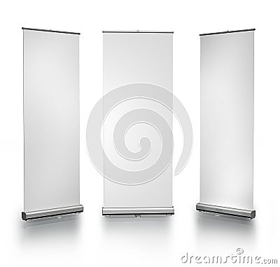 Blank roll-up posters Stock Photo