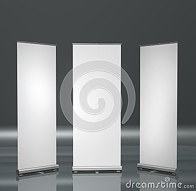Blank roll-up posters Stock Photo